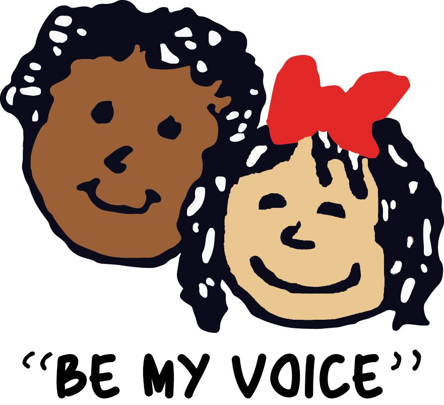 A drawing of two people with the words " be my voice ".
